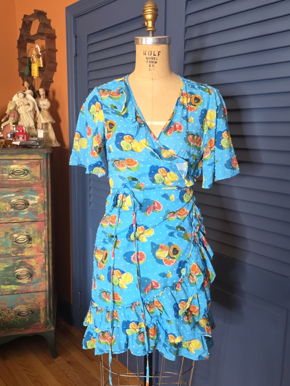 Rachel Antonoff Abby Citrus Fruit Wrap Dress - Size Small